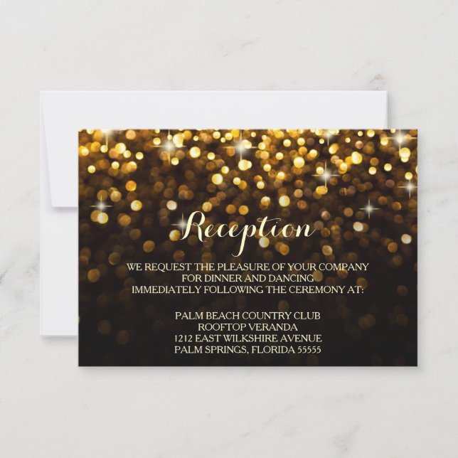 Carte de réception Hollywood Glitz Glam or et noir (Devant)
