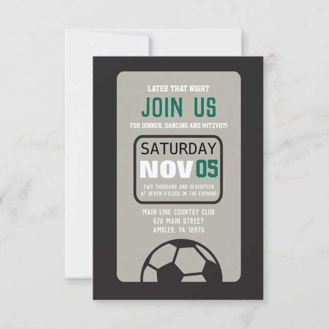 Carte de réception Invitation du SOCCER Bar Mitzva (Devant)