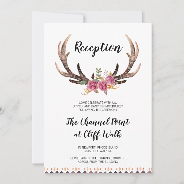 Carte de réception mariage campagnard, Antlers aqu (Devant)