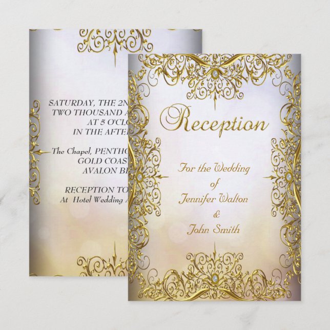 Carte de réception Mariage Elegant Elite White Gol (Devant / Derrière)