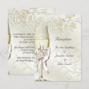 Carte de Réception Mariage Or Crème Perle Floral