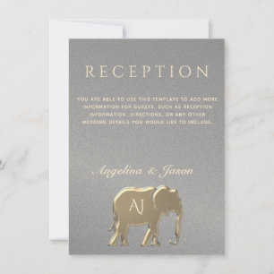 Carte de réception mariage Silver and Gold Elephan