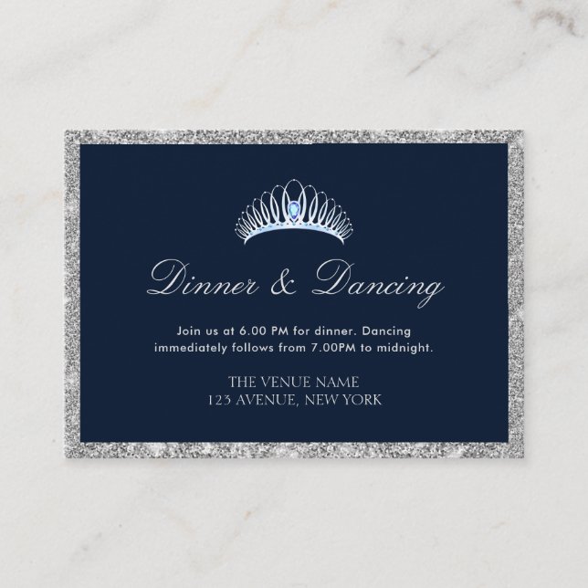 carte de réception marine & argent quinceanera dîn (Devant)