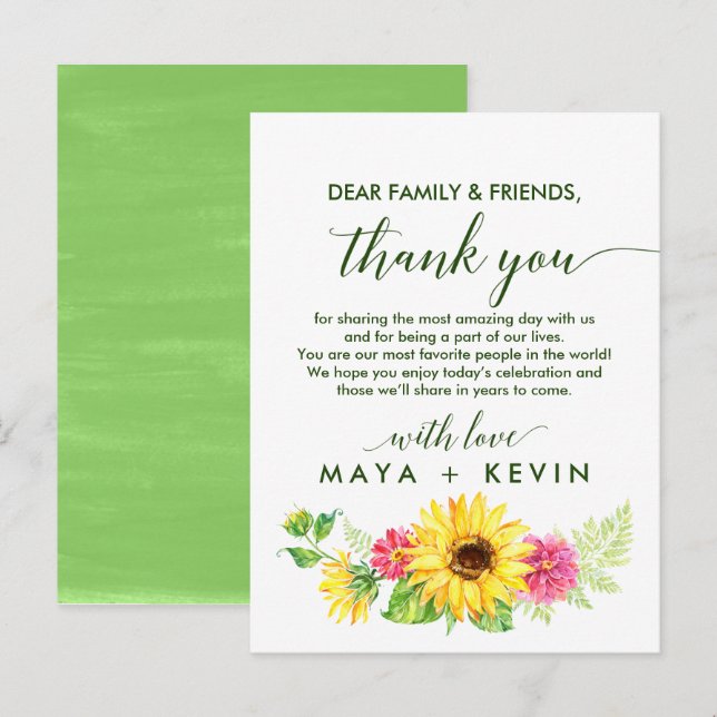 Carte de réception Merci de tournesol d'été (Devant / Derrière)