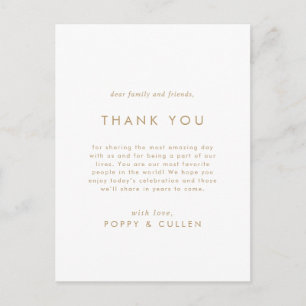 Carte de réception Merci de typographie or chic