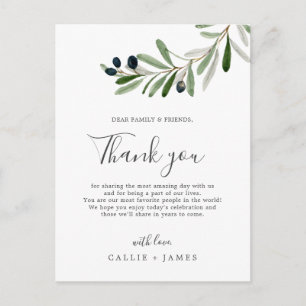 Carte de réception Merci Olive Branch
