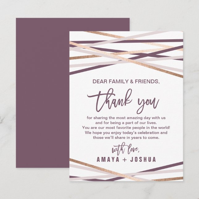 Carte de réception Merci rose Gold Streamers (Devant / Derrière)