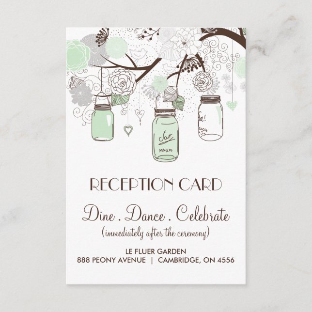 Carte de réception Mint Green & Grey Floral Mason  (Devant)