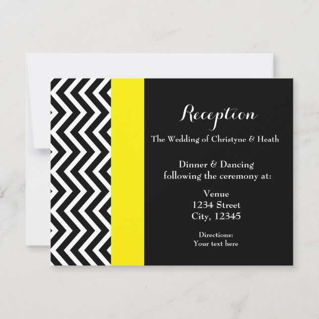 Carte de réception moderne Chevron Noir Jaune Mari (Devant)