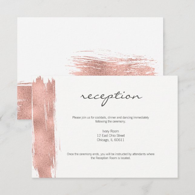 Carte de réception moderne Rose Gold Brush (Devant / Derrière)