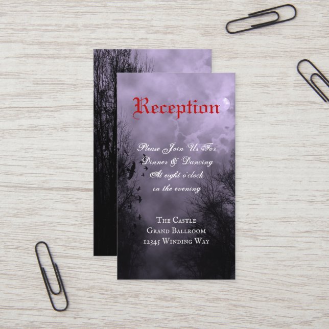Carte de réception modifiable Haunée Raven Purple  (Devant/Arrière en situation)