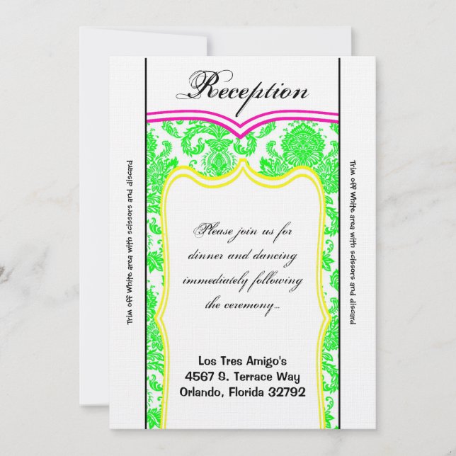 Carte de réception Neon Green Pink Orange Damas (Devant)