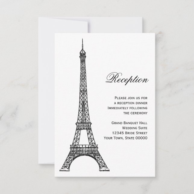 Carte de réception Paris Tour Eiffel Noir & Blanc (Devant)