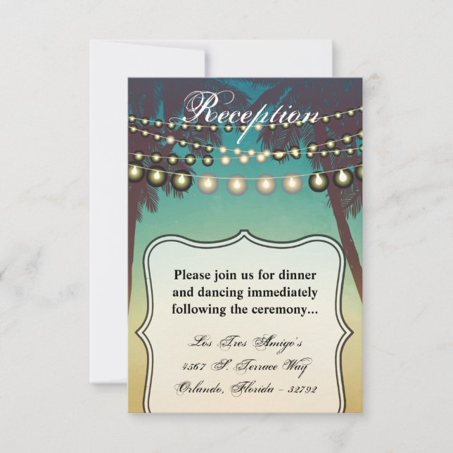 Carte de réception Plage Coucher de soleil Palmier (Devant)