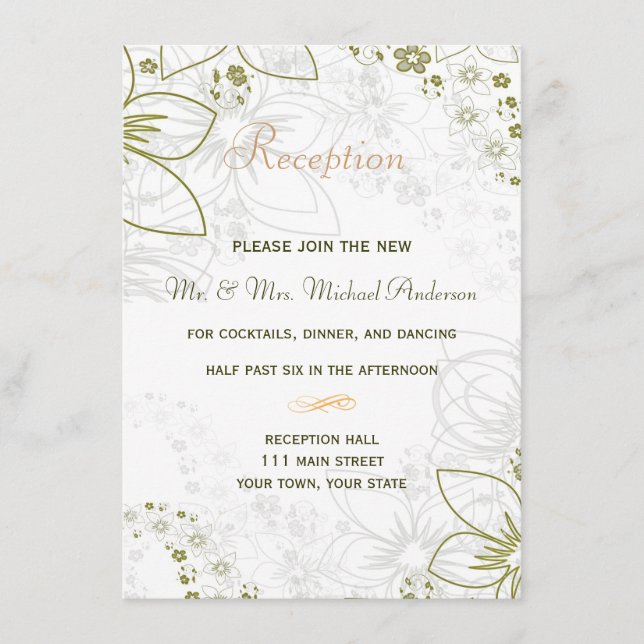 Carte de réception pour Mariage simple vert et or (Devant)