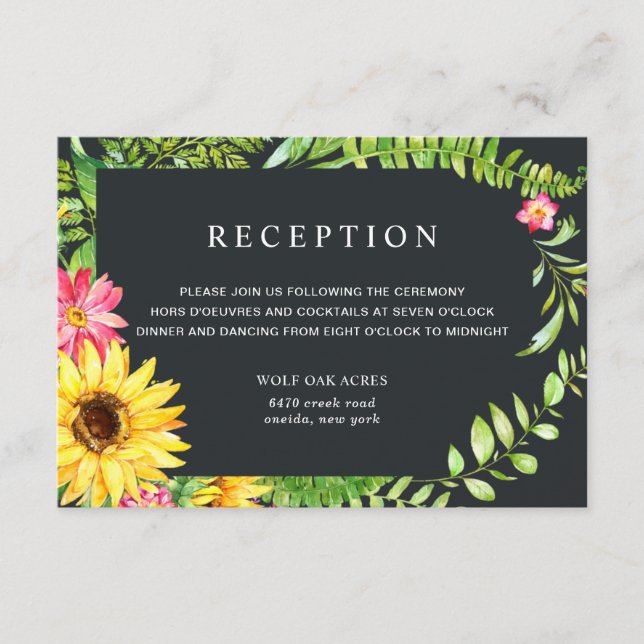Carte de Réception pour un Mariage Tournesol (Devant)