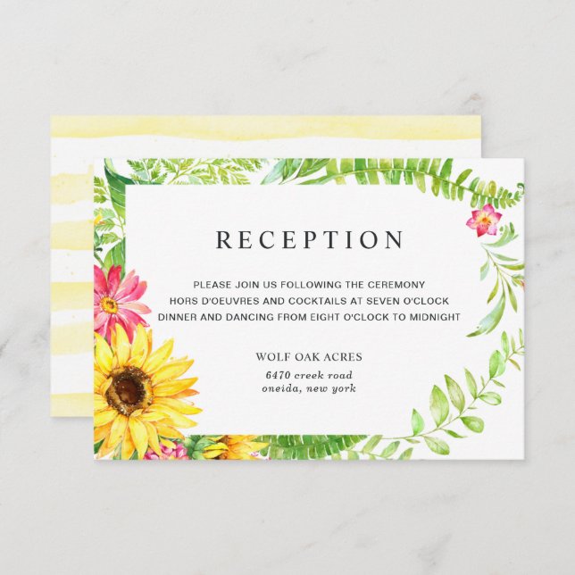 Carte de Réception pour un Mariage Tournesol (Devant / Derrière)