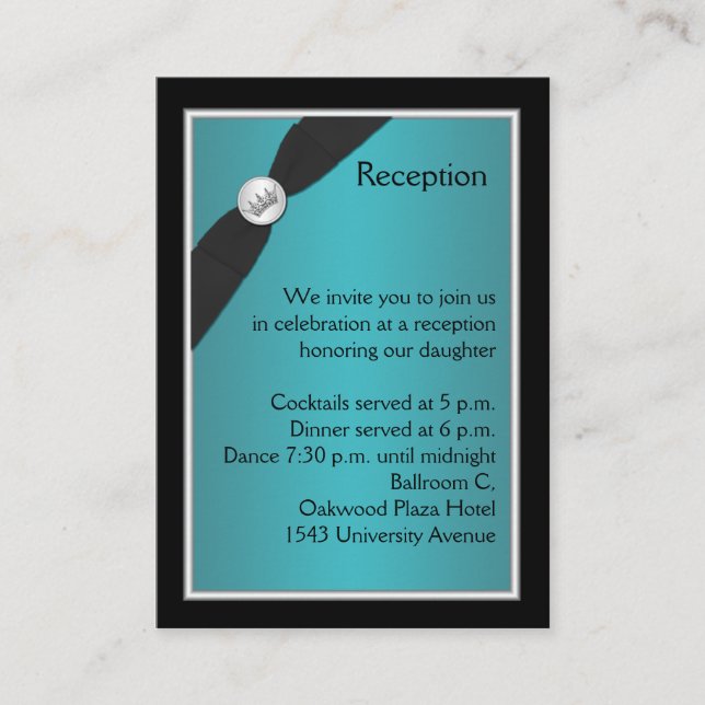 Carte de réception Quinceanera turquoise et noire (Devant)