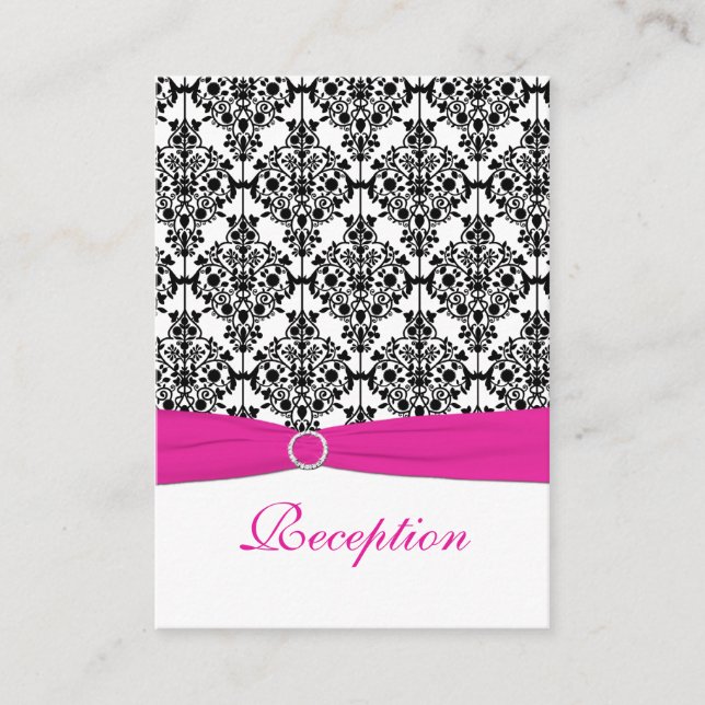 Carte de réception rose, blanc et noir Damas (Devant)