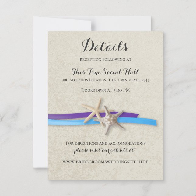 Carte de réception Starfish and Purple Blue Ribbon (Devant)
