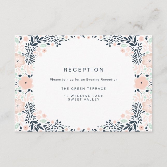 Carte de réception vintage de mariage floral de mi (Devant)