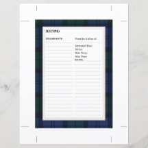 Carte de recette 8,5" x 6" - Motif Tartan Dark Wat