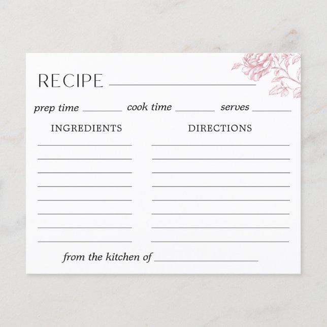 Carte de recette à la chinoiserie florale rose (Devant)
