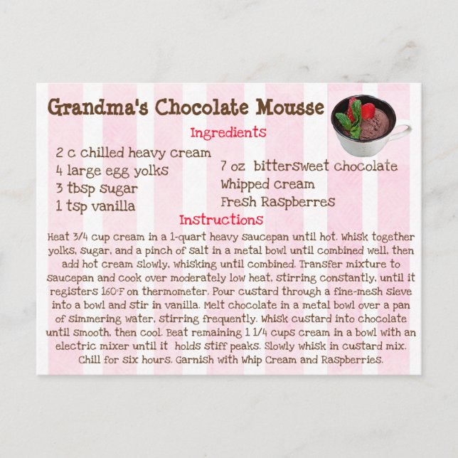 Carte de recette à la mousse de chocolat de grand- (Devant)