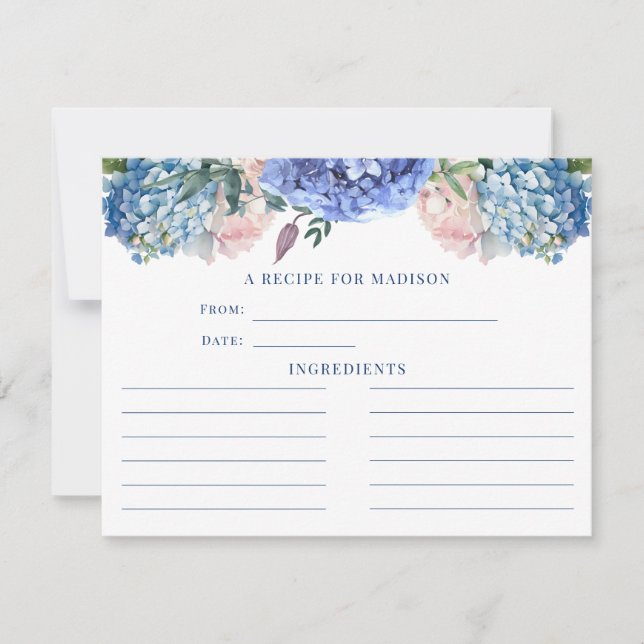 Carte de recette à thé Blue Hydrangea Fête des mar (Devant)