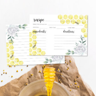 Carte de recette abeille aquarelle florale