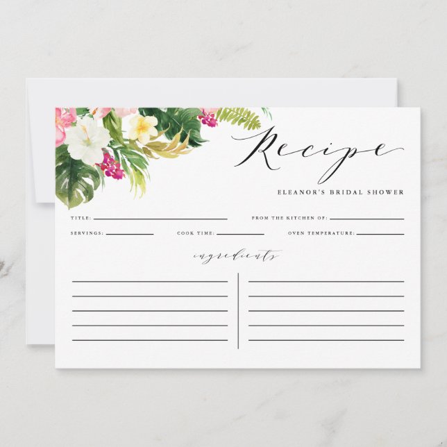 Carte de recette Aquarelle Fleurs tropicales Douch (Devant)