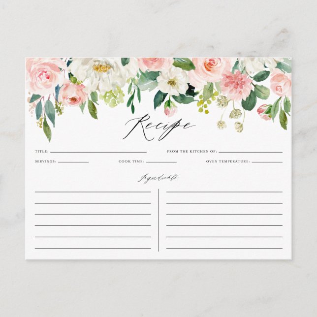 Carte de recette Aquarelle Peach Floral Garland Ro (Devant)
