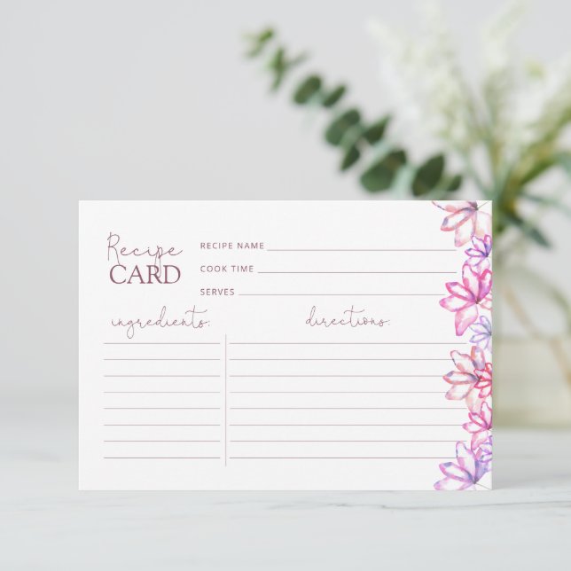 Carte de recette Aquarelle Rose Floral Douche (Debout devant)
