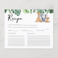 Carte de recette Baby shower Safari Aquarelle