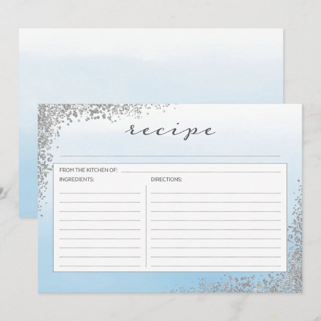 Carte de recette bleue et argentée (Devant / Derrière)