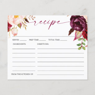 Carte de recette Boho Burgundy Floral Fête des mar