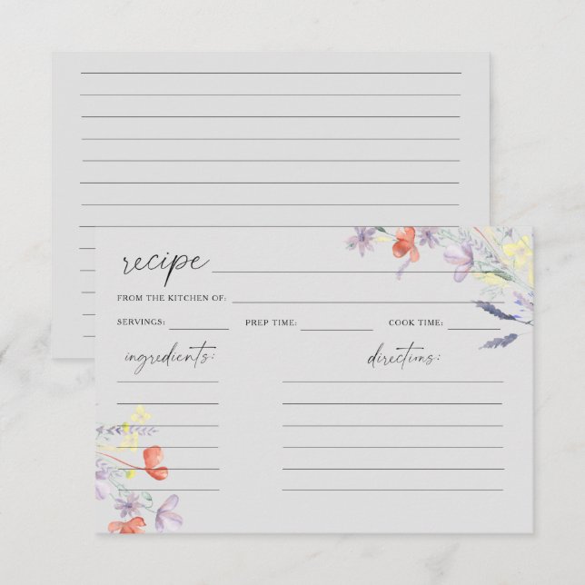 Carte de recette Boho Fleur sauvage Floral (Devant / Derrière)
