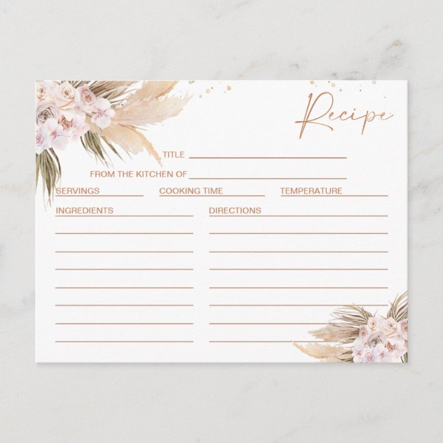 Carte de recette Boho Floral Rose Gold Fête des ma (Devant)