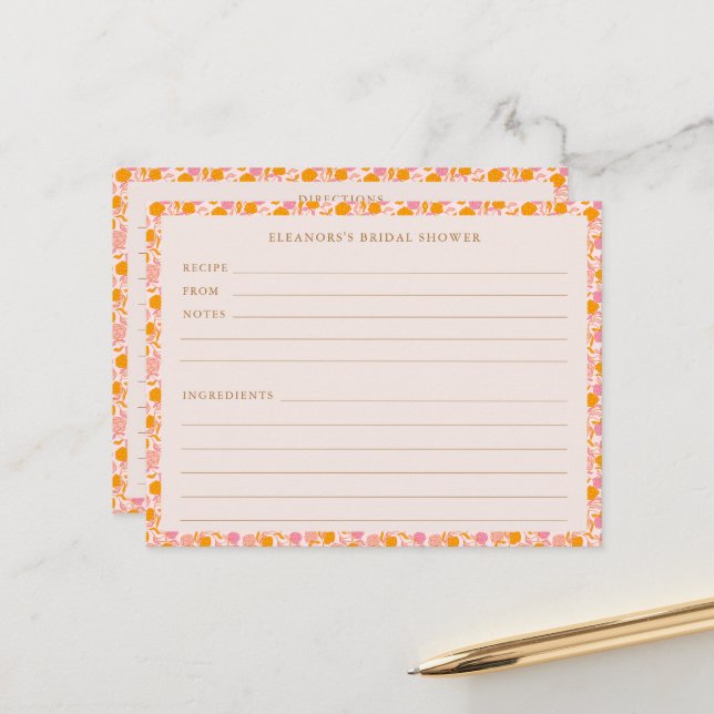 Carte de recette Boho Rose Orange Floral Fête des  (Devant/Arrière en situation)