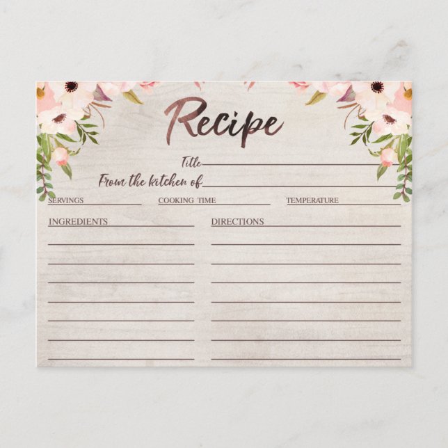 Carte de recette Boho Rustic Floral Fête des marié (Devant)