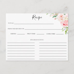 Carte de recette botanique rose pâle