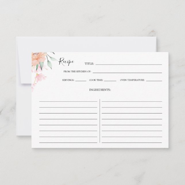 Carte de recette couleur Aquarelle Floral Orange R (Devant)