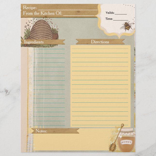 Carte de recette d'abeille de miel (Devant)