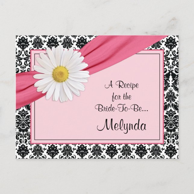 Carte de recette Damask Pink Daisy pour la mariée (Devant)