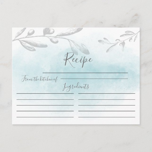 Carte de recette d'aquarelle bleu moderne (Devant)