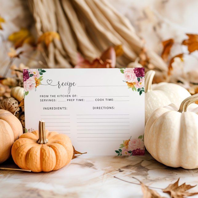 Carte de recette d'automne bordeaux floral (Créateur téléchargé)