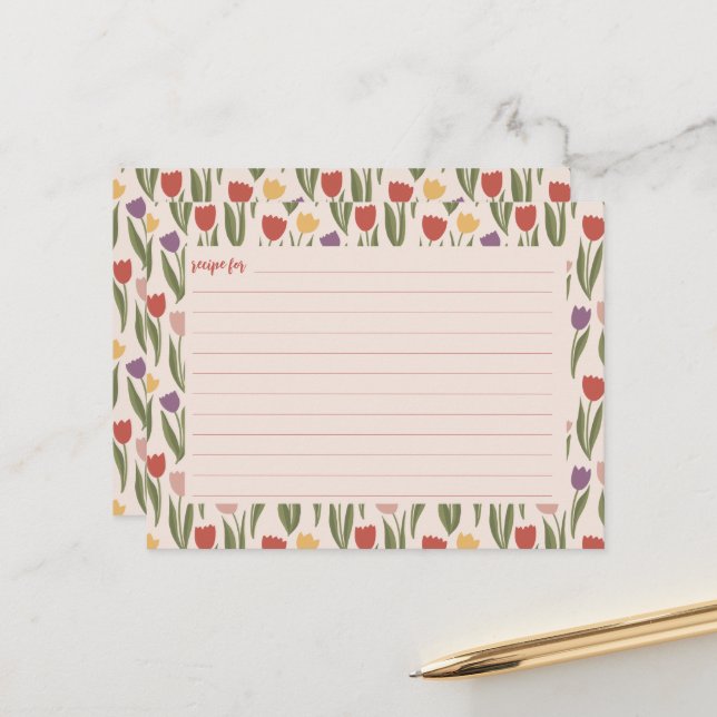 Carte de recette de Baby Shower aux Tulipes (Devant/Arrière en situation)