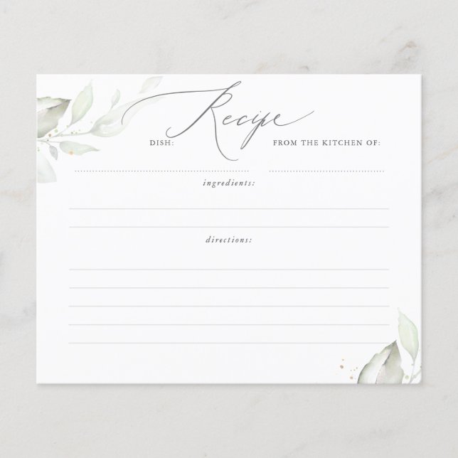 Carte de recette de Baby Shower de feuilles de ver (Devant)