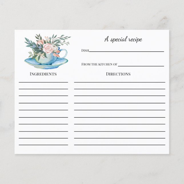 Carte de recette de Baby Shower Thème Tea Party (Devant)