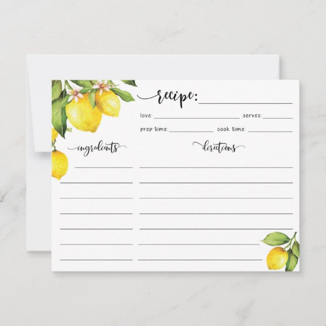 Carte de recette de citron (Devant)